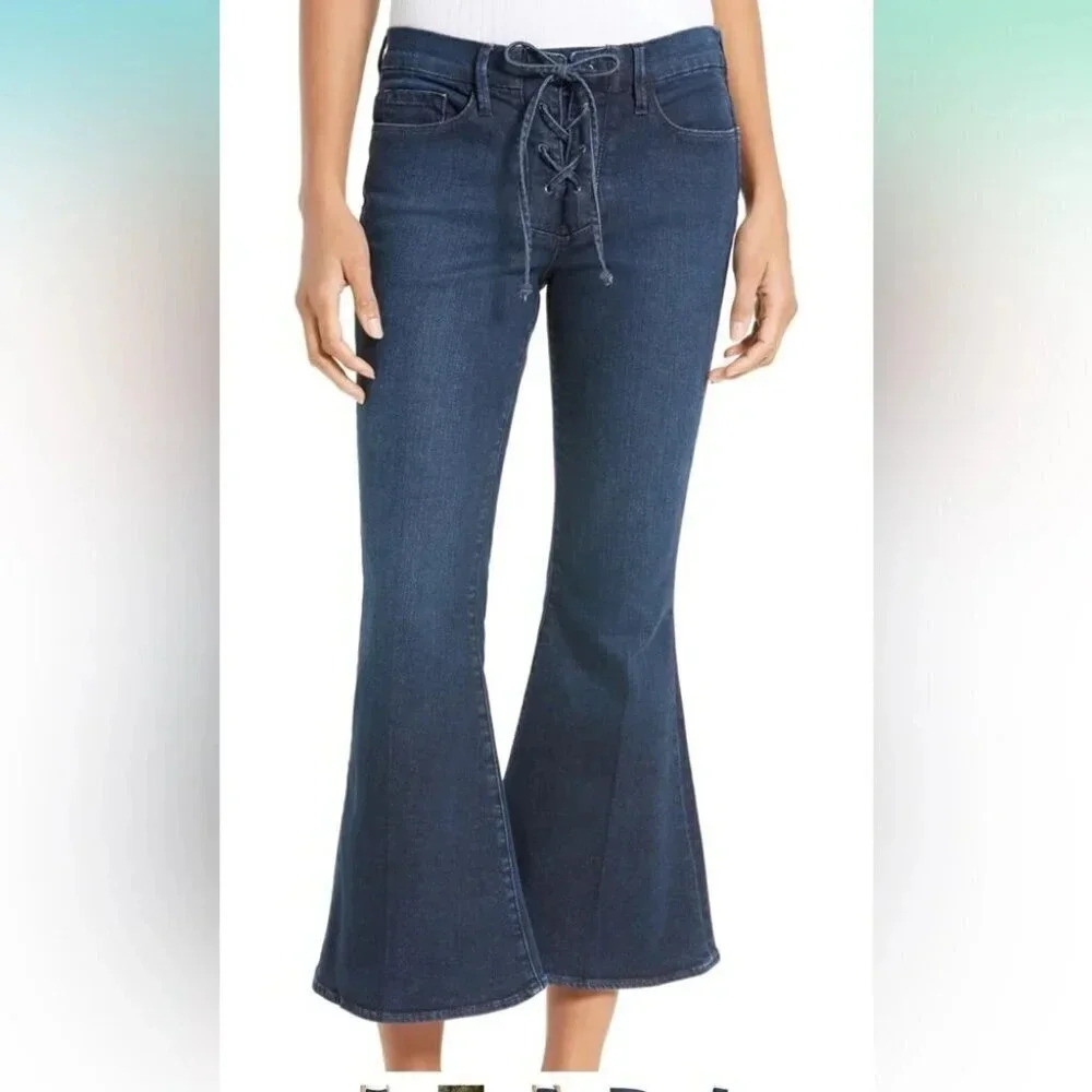 [W30Inseam26] Frame Le Bell Dark Washed High Rise Cropped Jeans